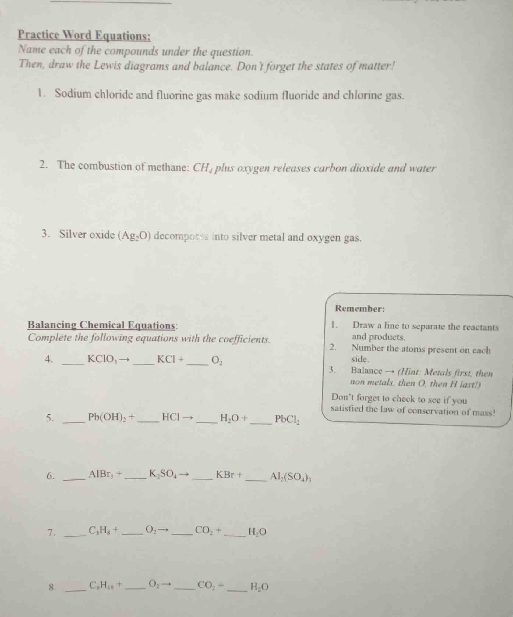 practice word equations: name each of the compounds under the question.…