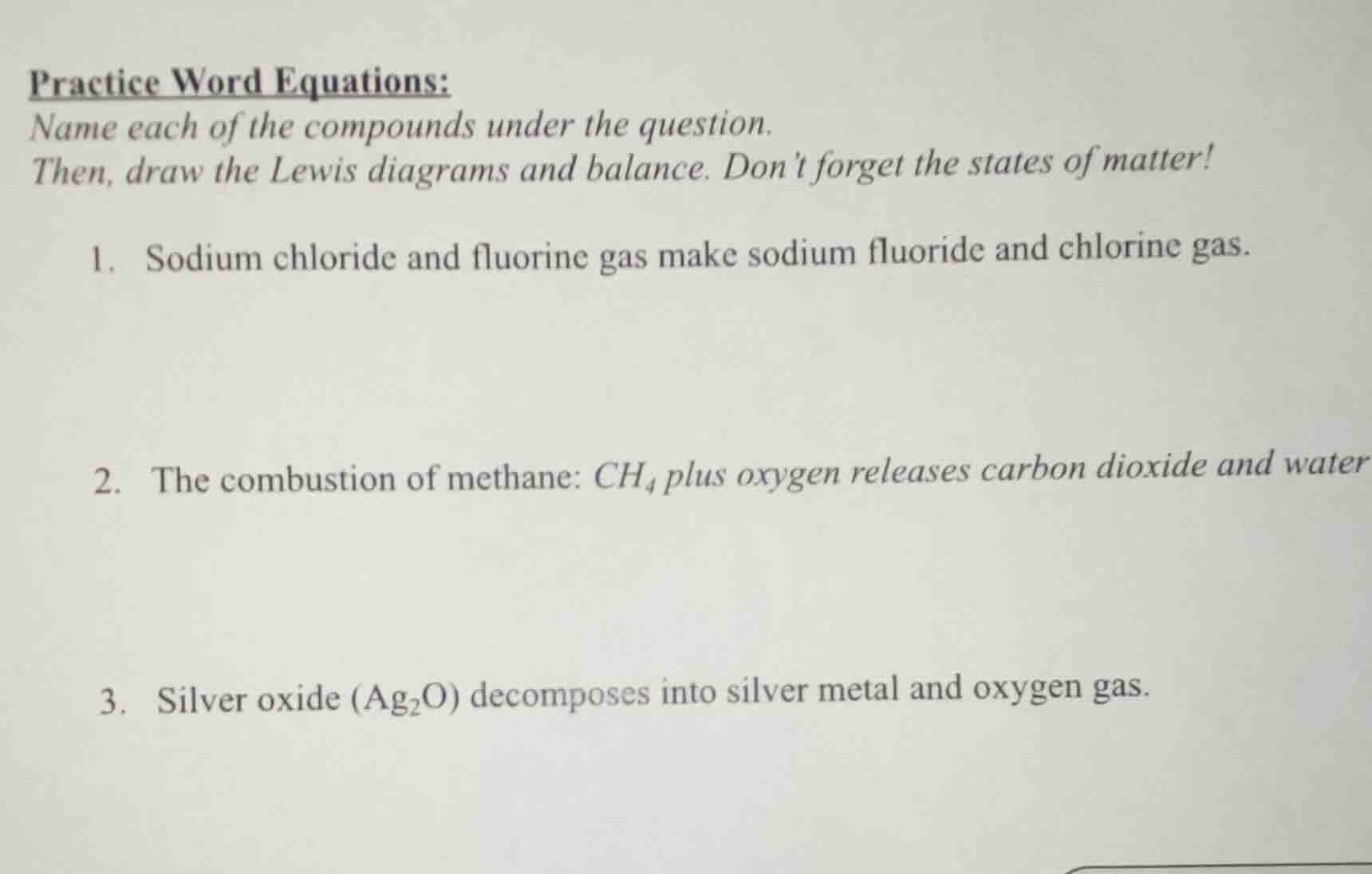 practice word equations: name each of the compounds under the question.…