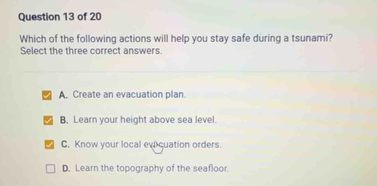 question 13 of 20 which of the following actions will help you stay saf…