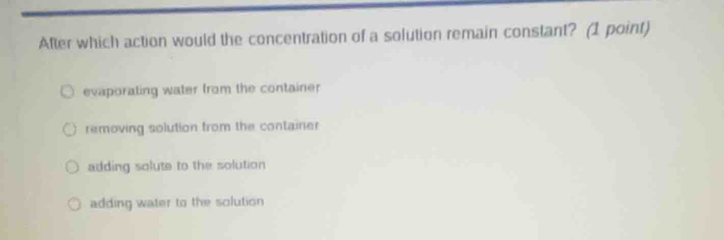 after which action would the concentration of a solution remain constan…