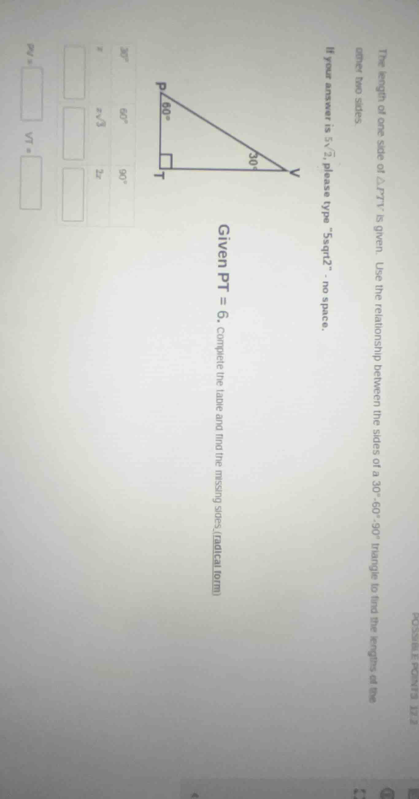 the length of one side of △pty is given. use the relationship between t…