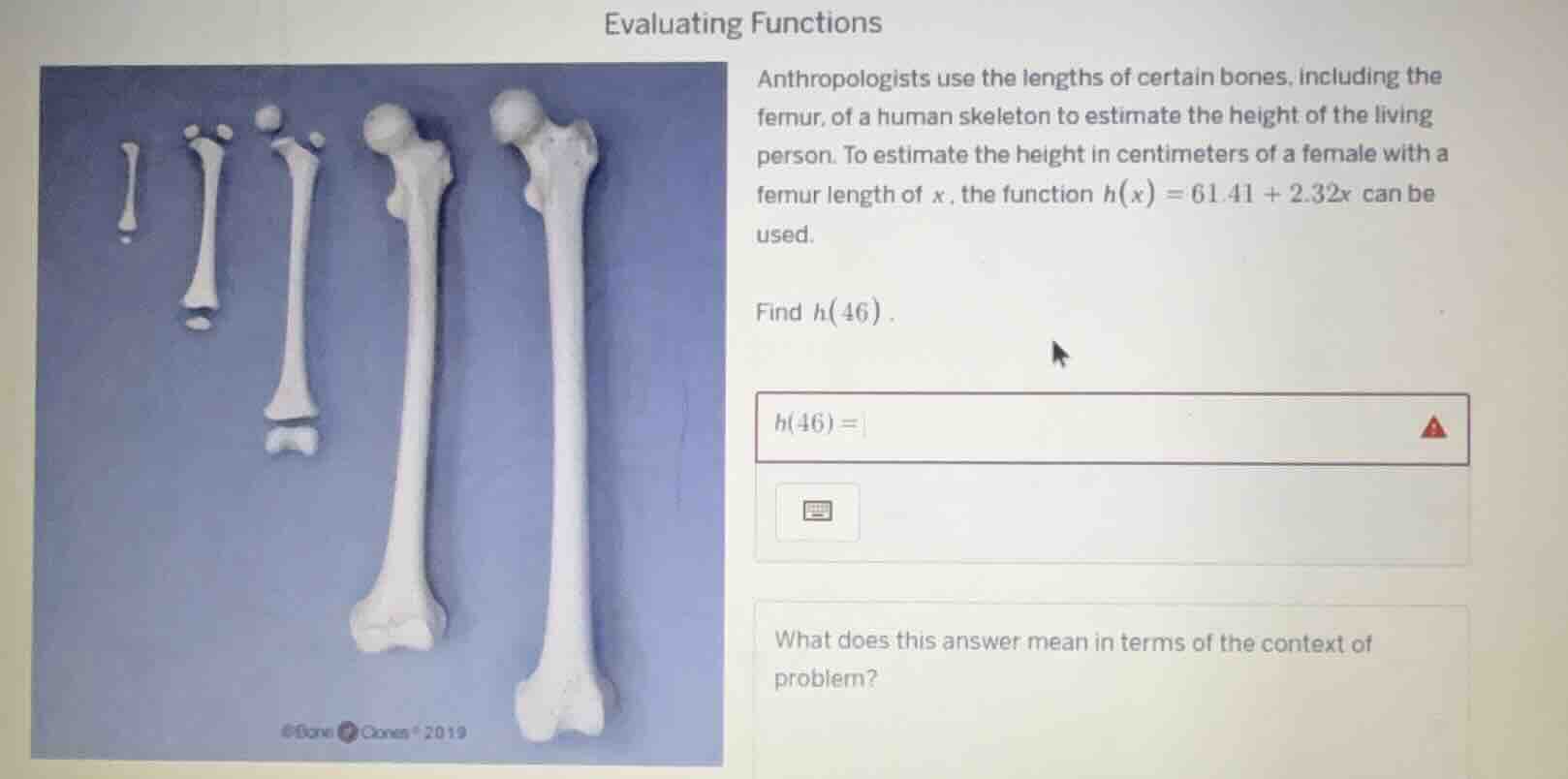 evaluating functions anthropologists use the lengths of certain bones, …