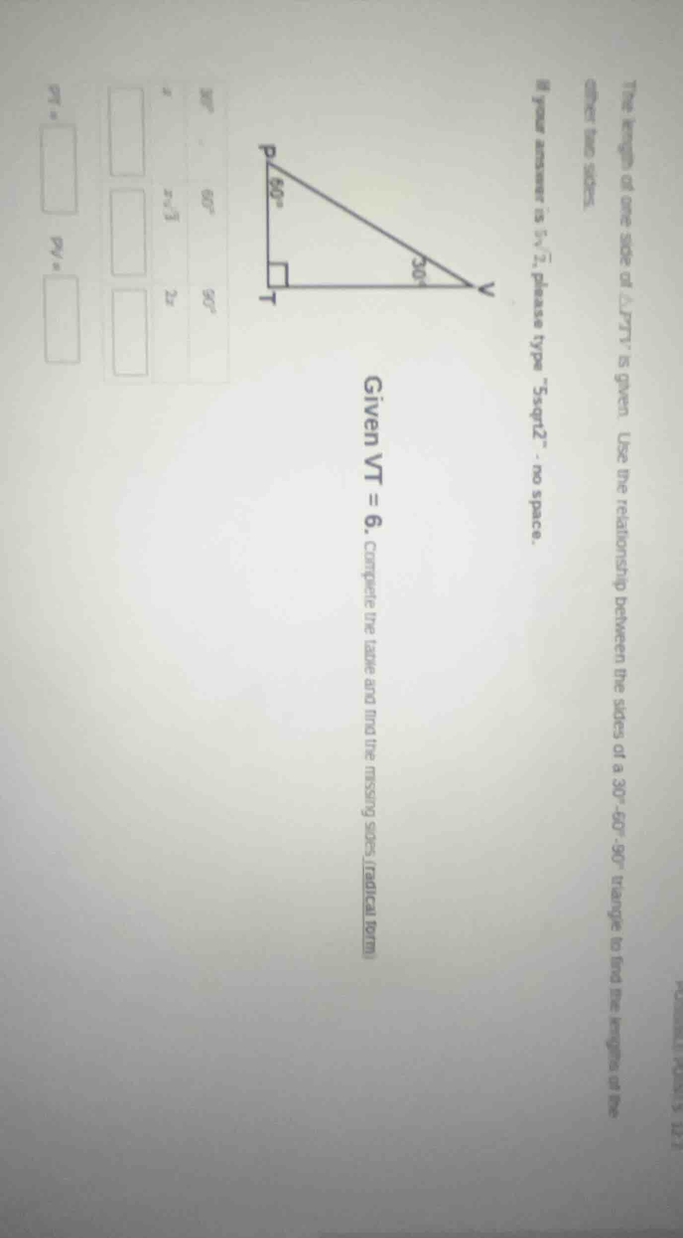the length of one side of △ptv is given. use the relationship between t…