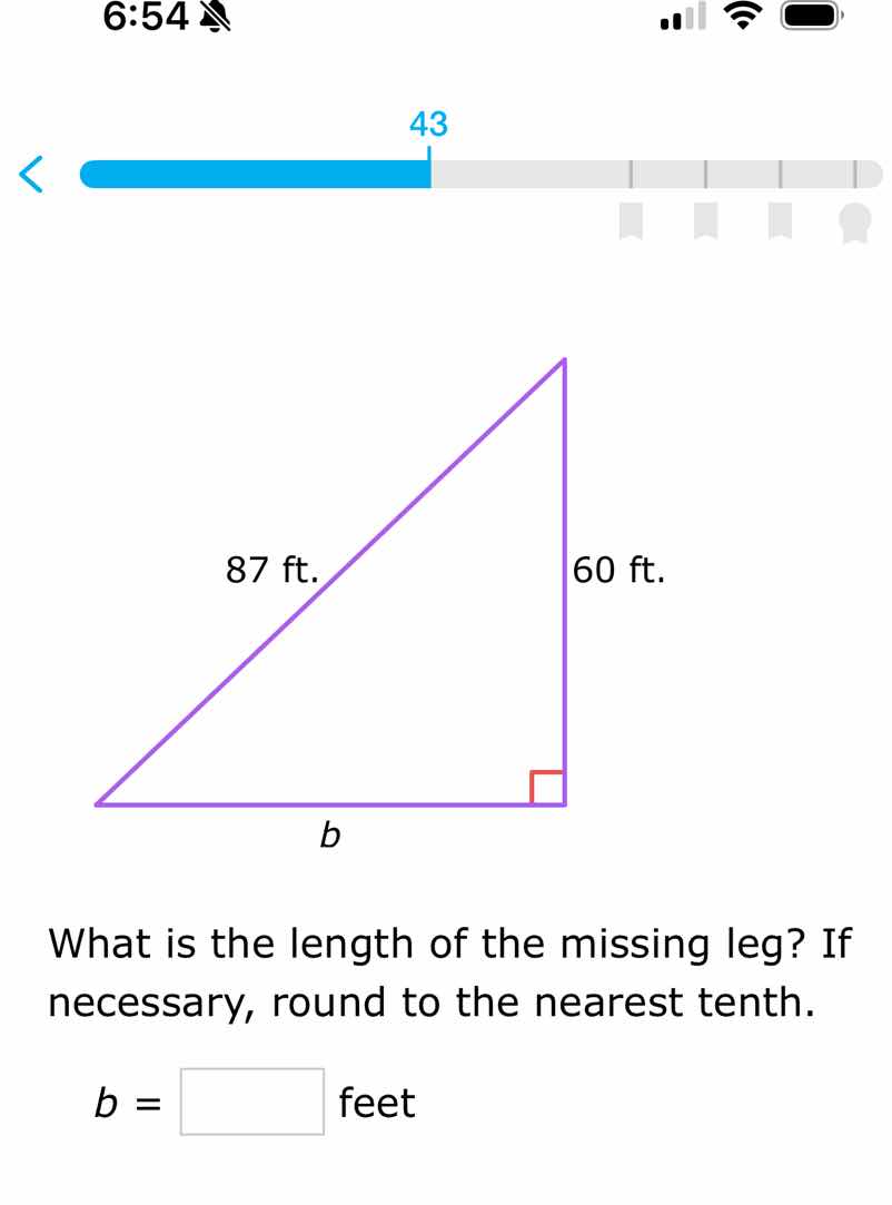 what is the length of the missing leg? if necessary, round to the neare…