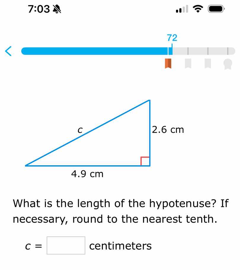 what is the length of the hypotenuse? if necessary, round to the neares…