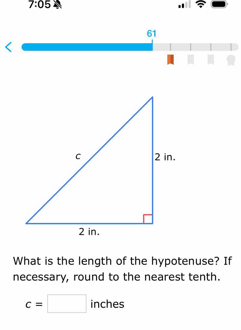 what is the length of the hypotenuse? if necessary, round to the neares…