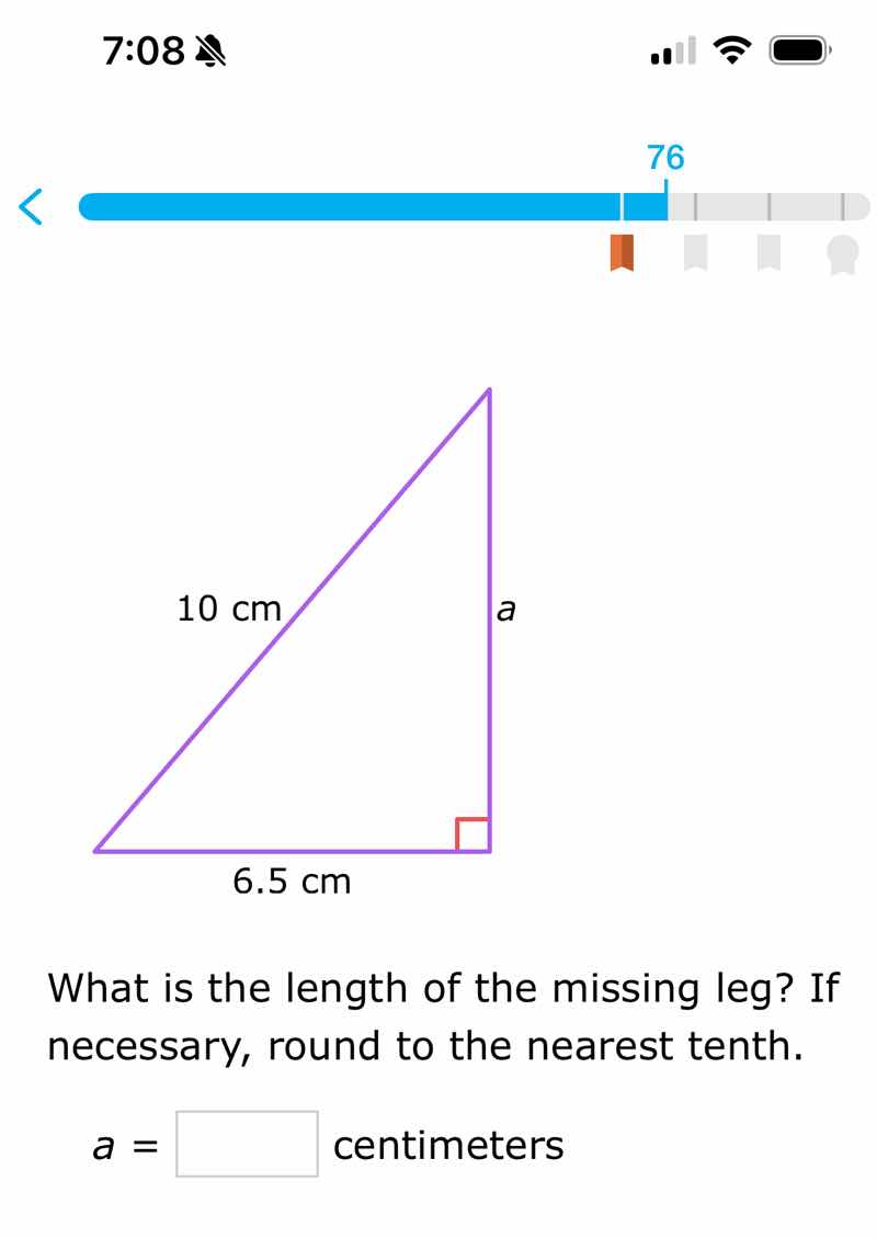 what is the length of the missing leg? if necessary, round to the neare…