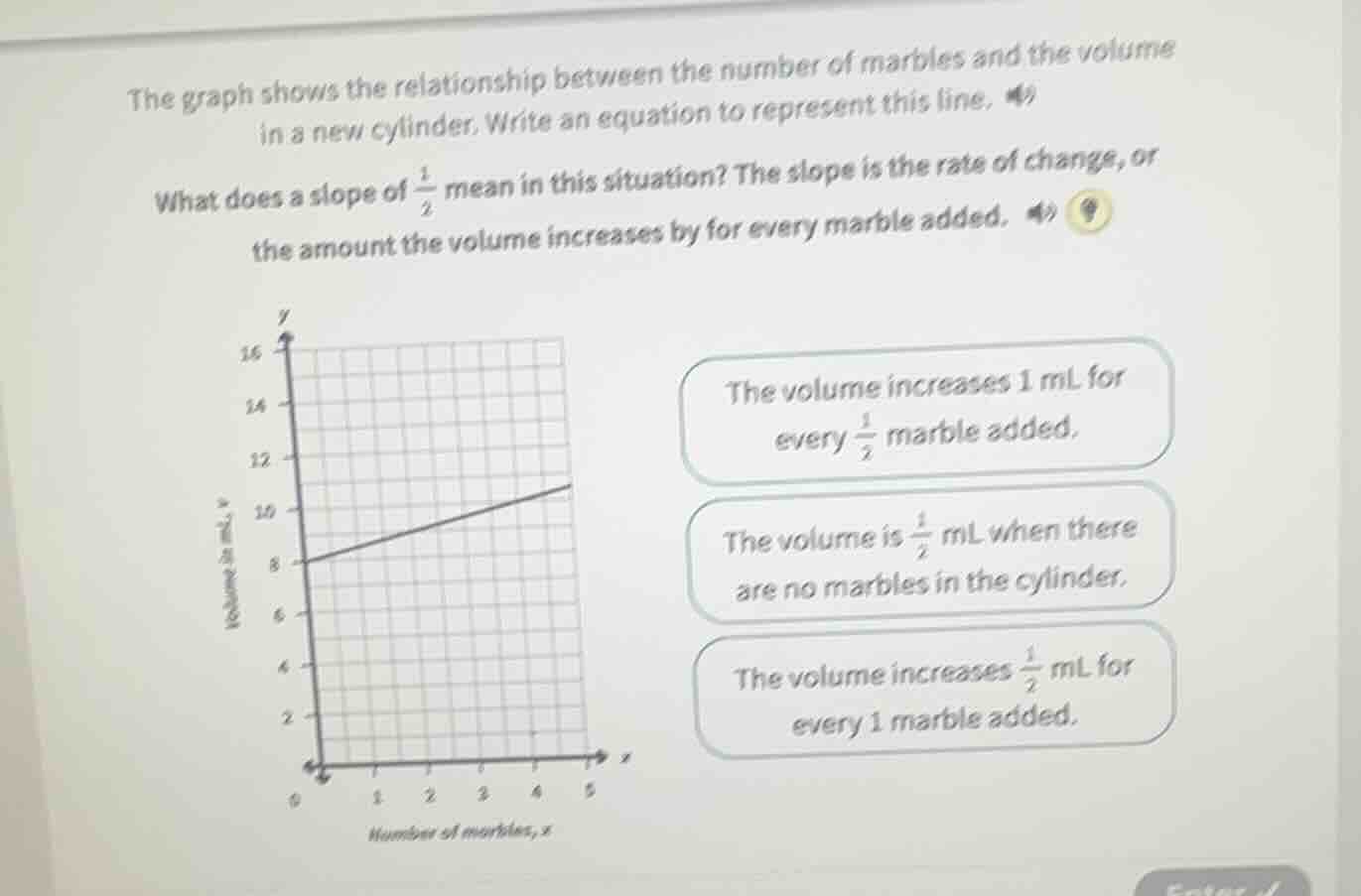 the graph shows the relationship between the number of marbles and the …
