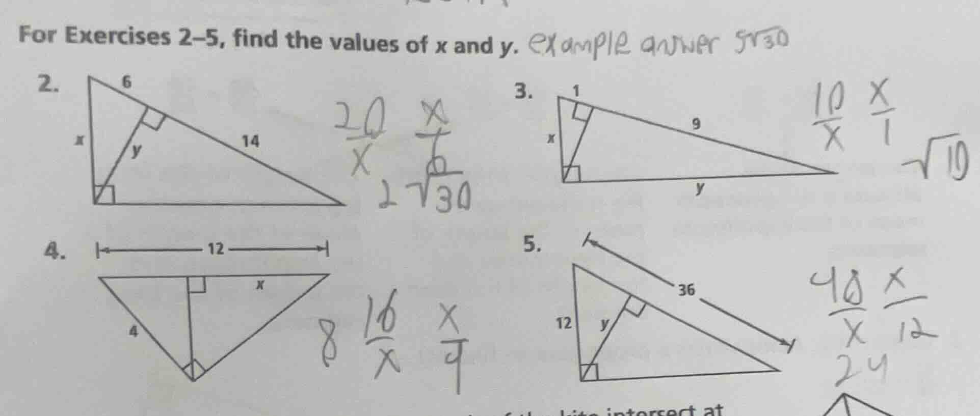 for exercises 2–5, find the values of x and y. 2. 3. 4. 5.