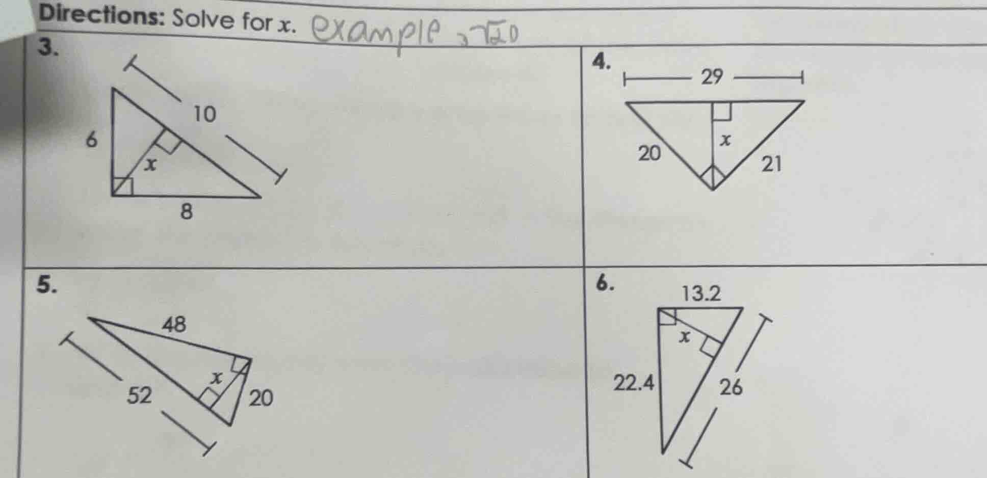 directions: solve for x. 3. 4. 5. 6.
