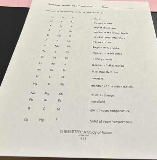 worksheet: periodic table trends (s - 2) name for each of the following…
