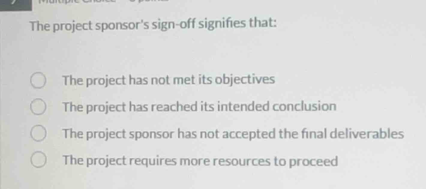 the project sponsors sign - off signifies that: the project has not met…
