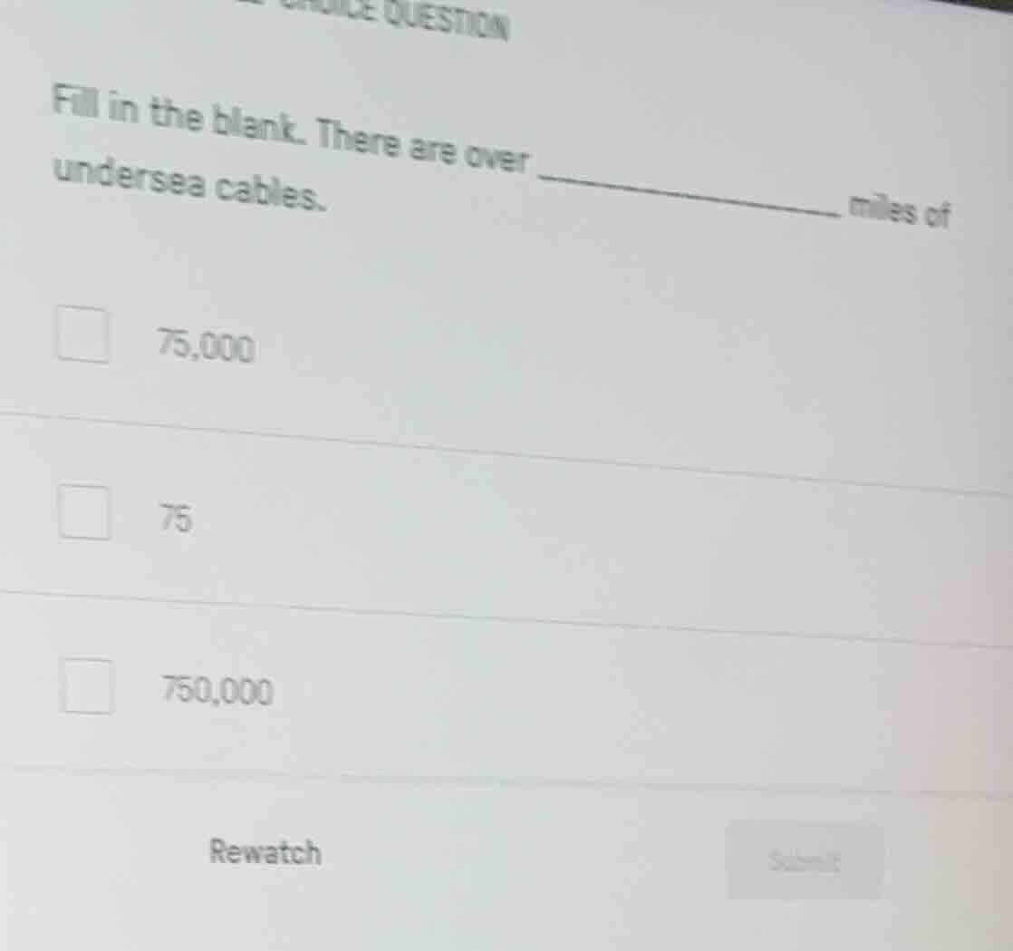 fill in the blank. there are over ______ miles of undersea cables. 75,0…