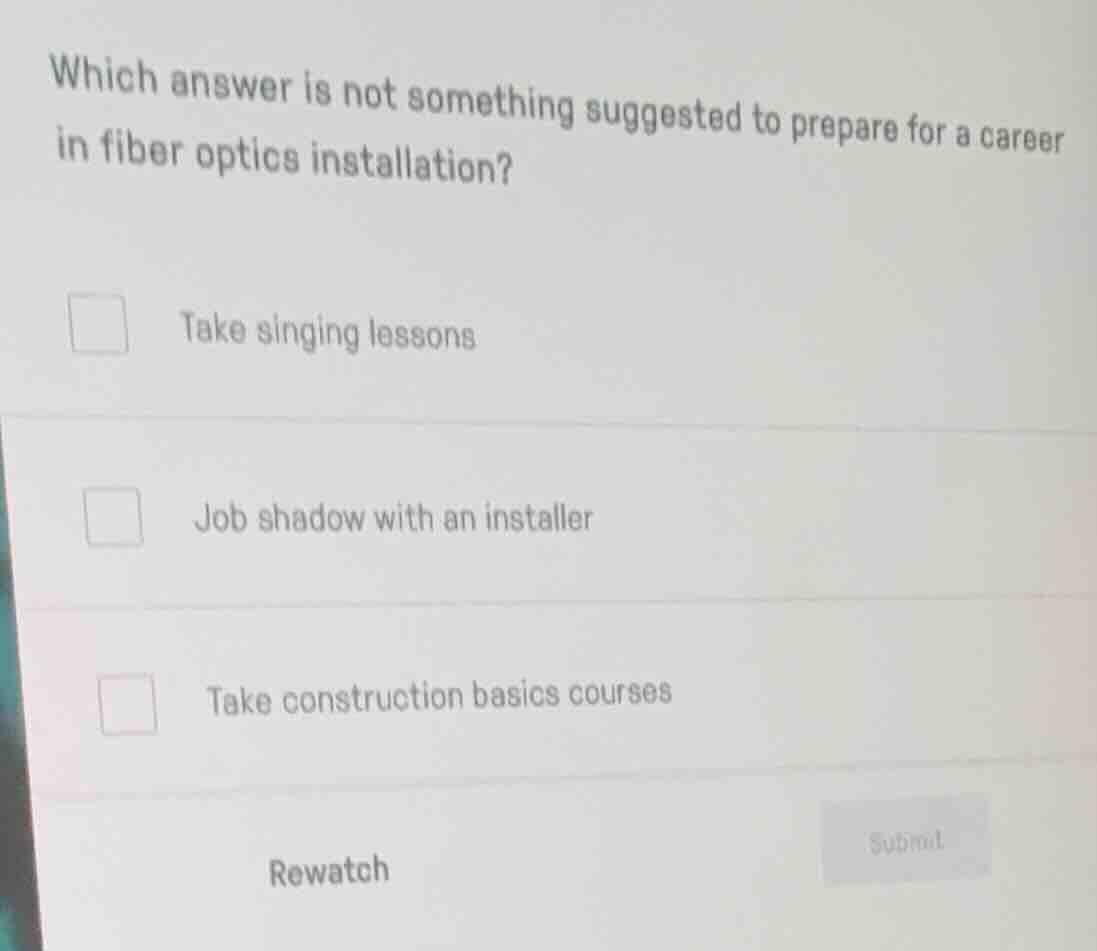 which answer is not something suggested to prepare for a career in fibe…