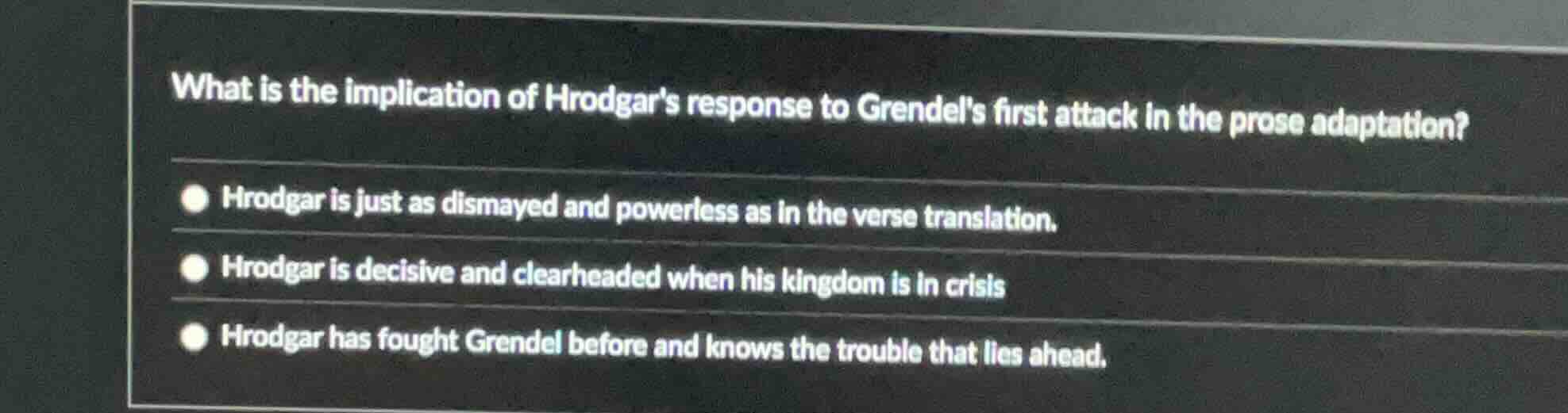 what is the implication of hrodgars response to grendels first attack i…