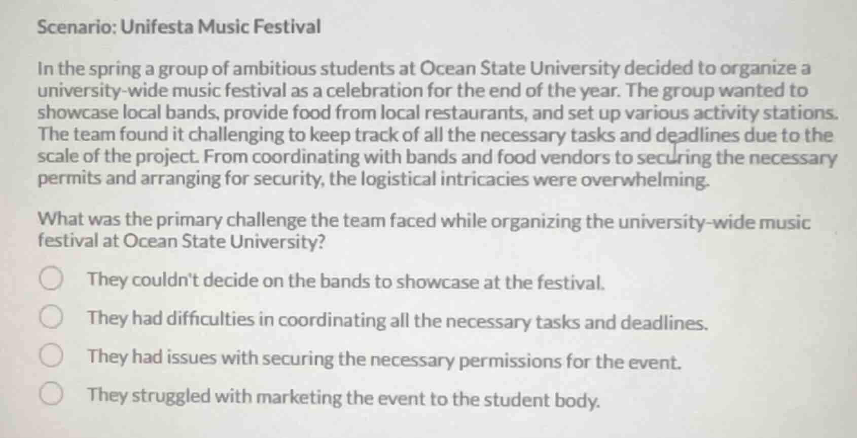 scenario: unifesta music festival in the spring a group of ambitious st…