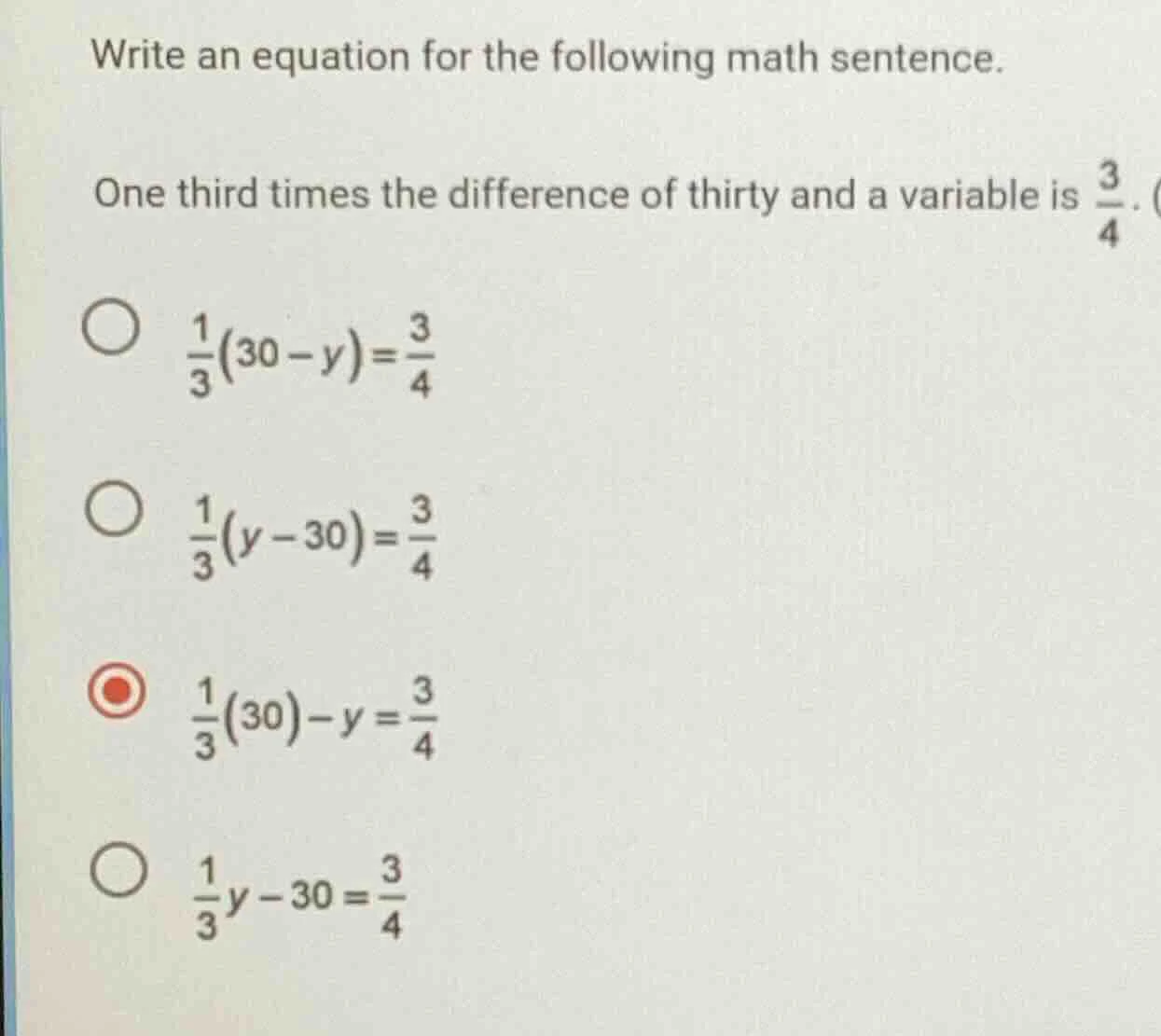 write an equation for the following math sentence. one third times the …