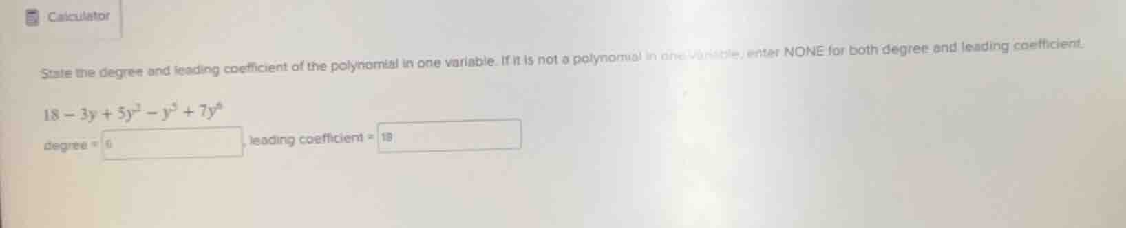 state the degree and leading coefficient of the polynomial in one varia…