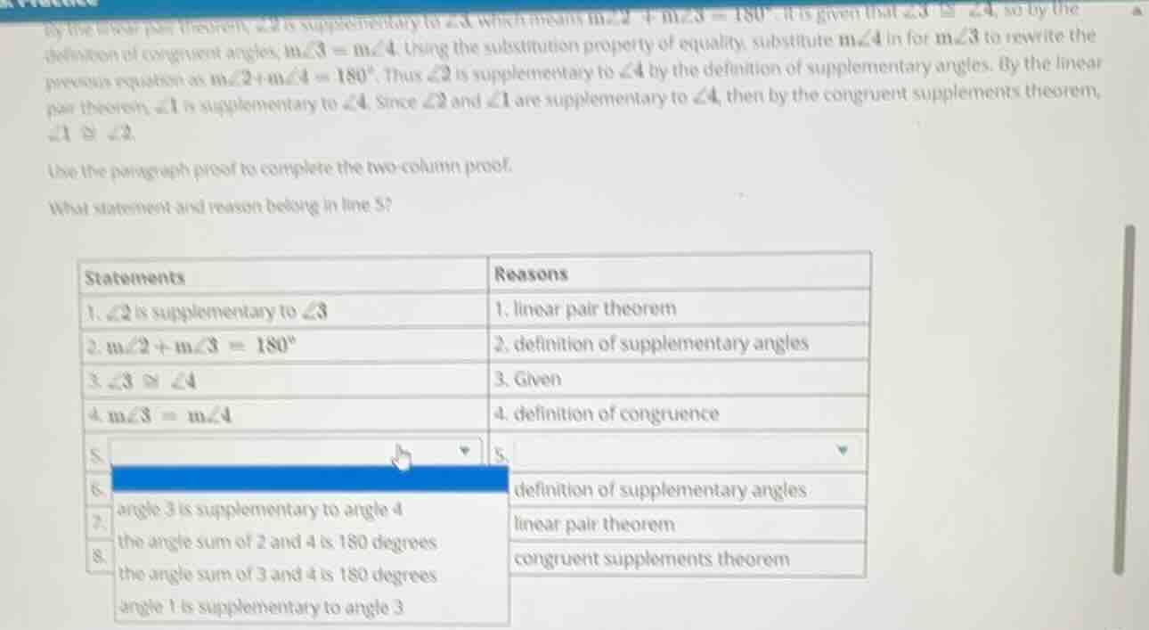 by the linear pair theorem, ∠2 is supplementary to ∠3, which means ( ma…