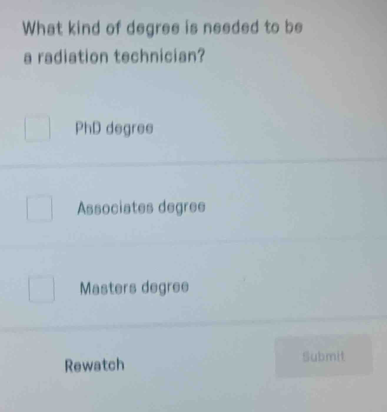 what kind of degree is needed to be a radiation technician? phd degree …