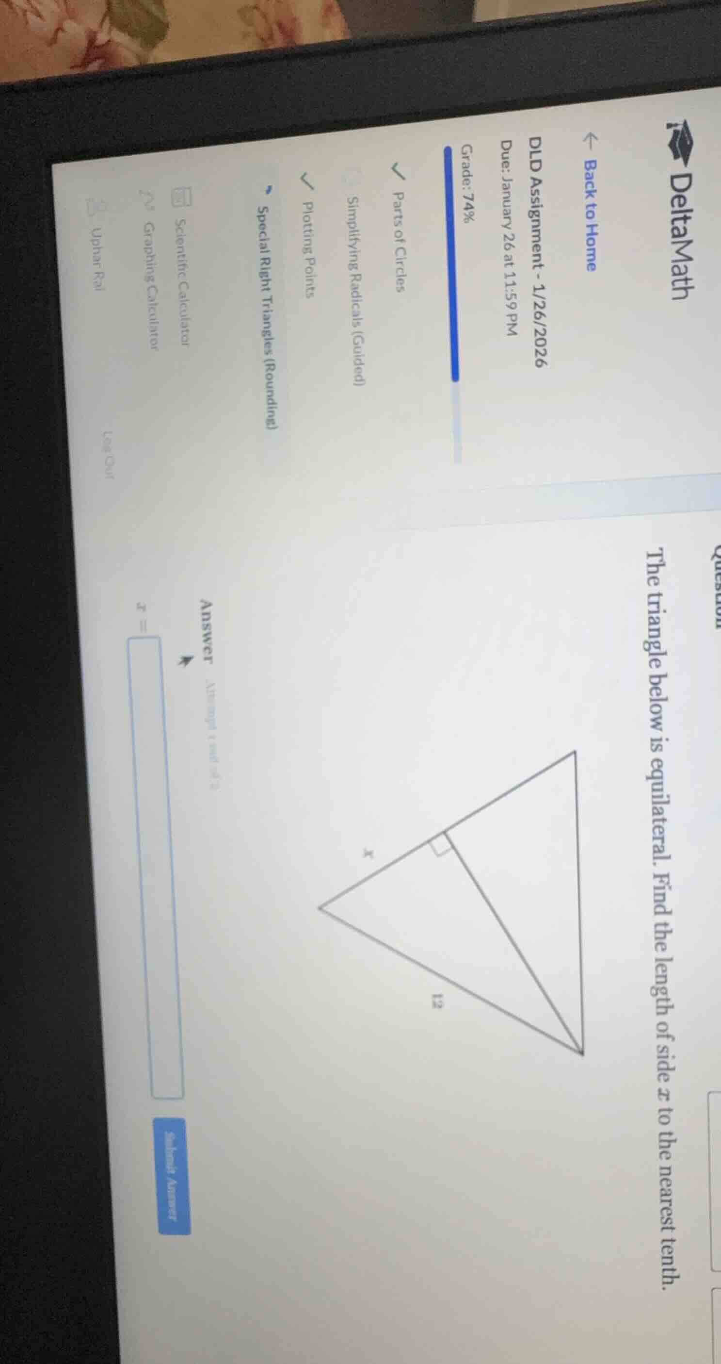 the triangle below is equilateral. find the length of side ( x ) to the…