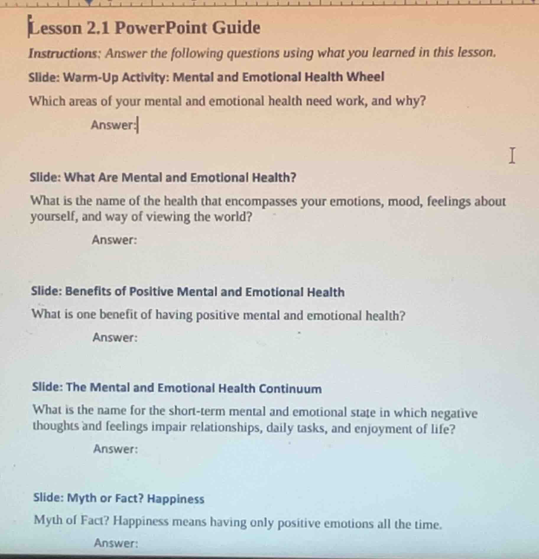 lesson 2.1 powerpoint guide instructions: answer the following question…