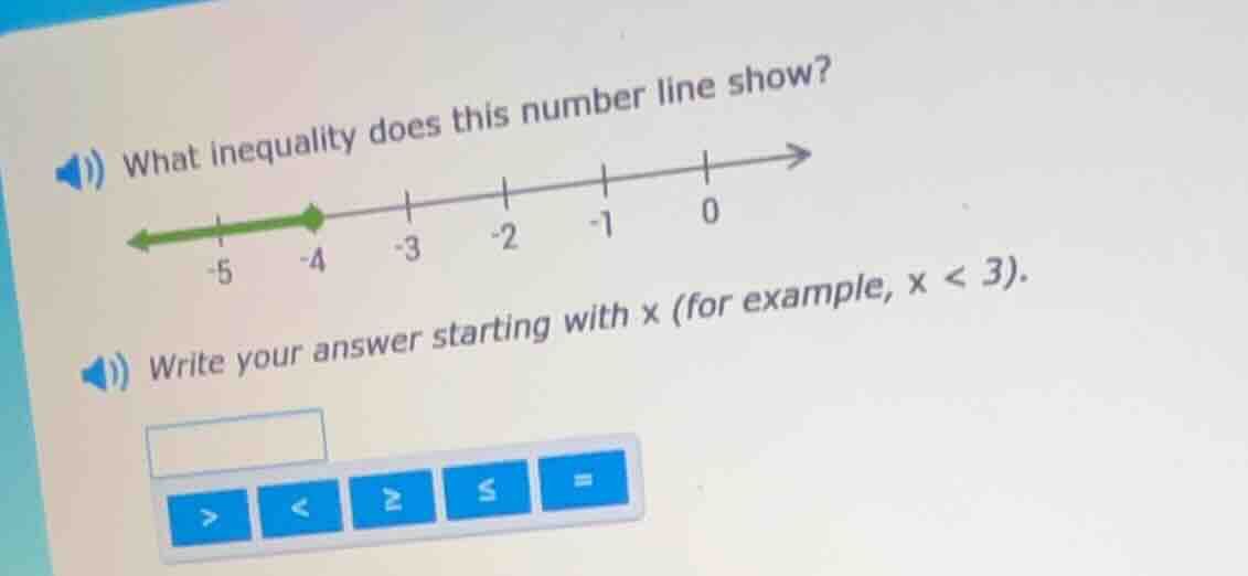 what inequality does this number line show? -5 -4 -3 -2 -1 0 write your…