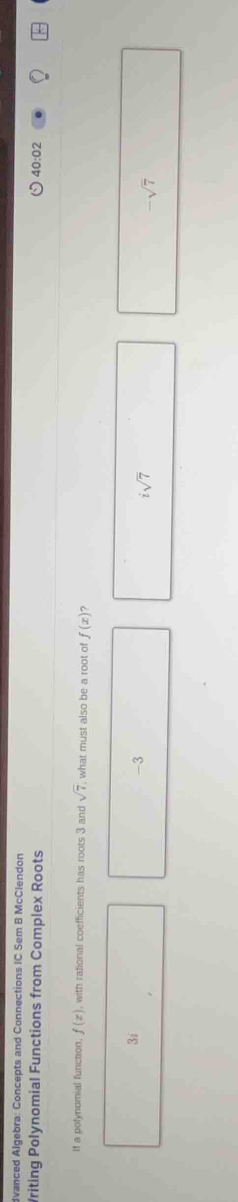 advanced algebra: concepts and connections ic sem b mcclendon writing p…