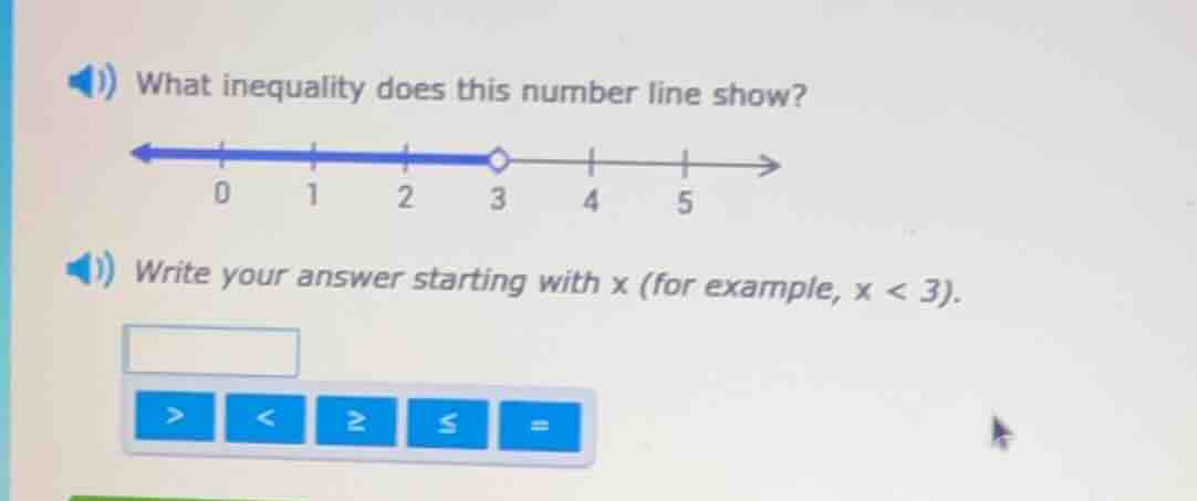 what inequality does this number line show? 0 1 2 3 4 5 write your answ…
