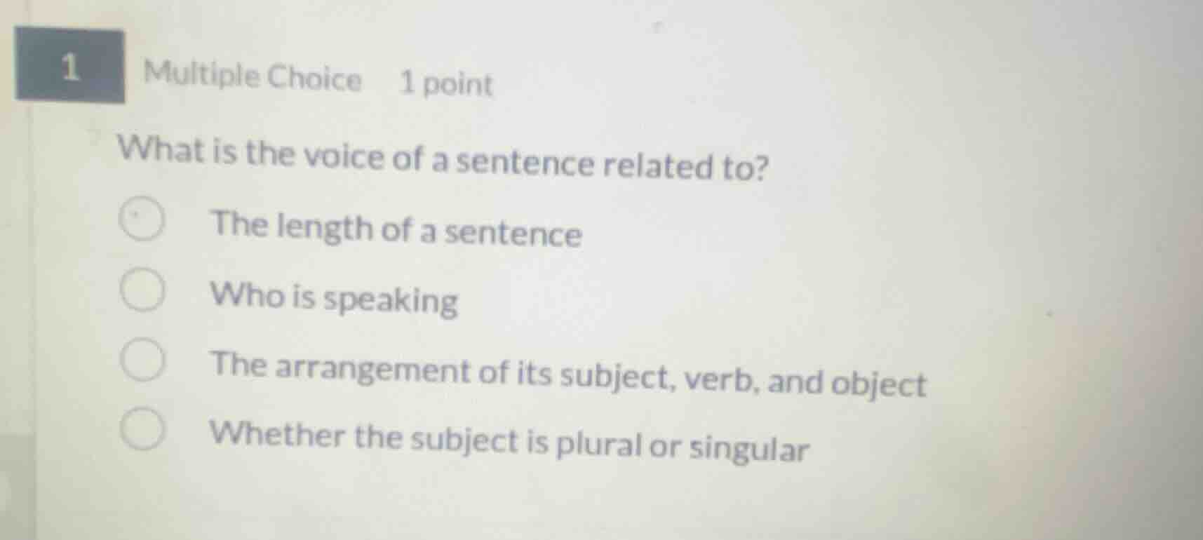 1 multiple choice 1 point what is the voice of a sentence related to? t…