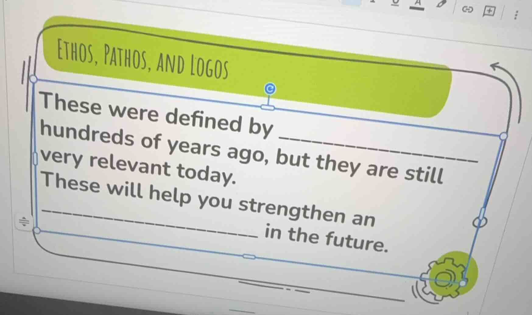 ethos, pathos, and logos these were defined by ______ hundreds of years…