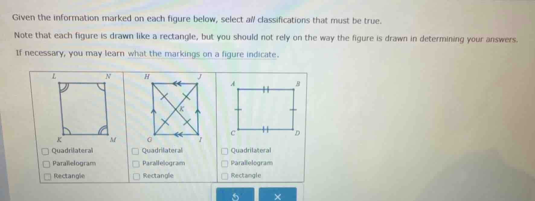 given the information marked on each figure below, select all classific…
