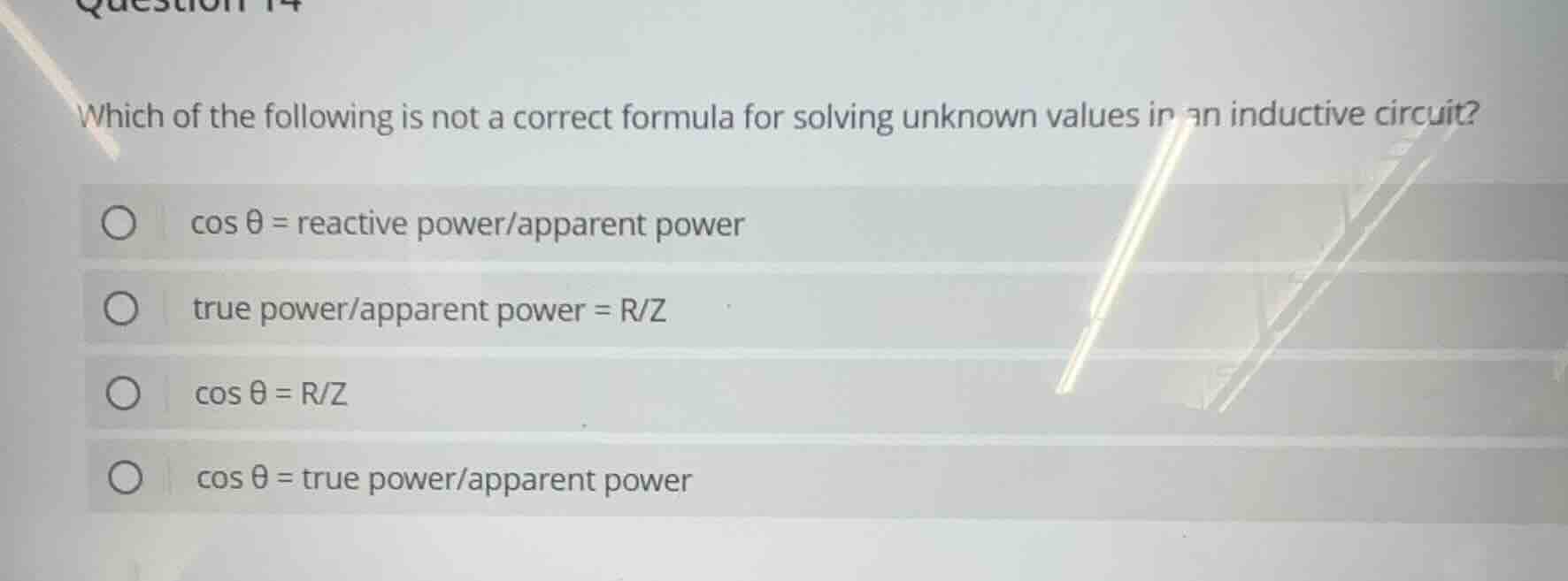 question 14 which of the following is not a correct formula for solving…