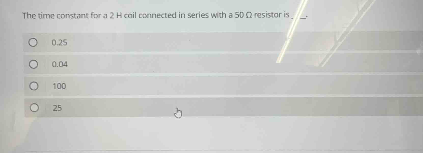 the time constant for a 2 h coil connected in series with a 50 ω resist…