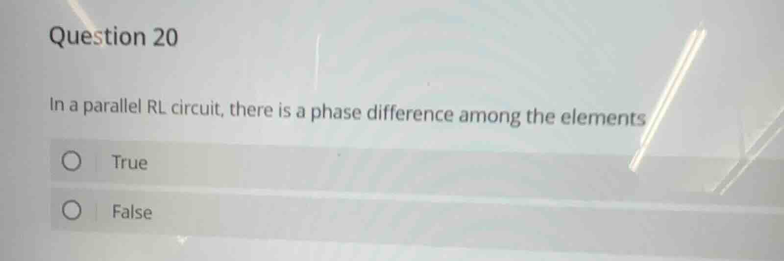 question 20 in a parallel rl circuit, there is a phase difference among…