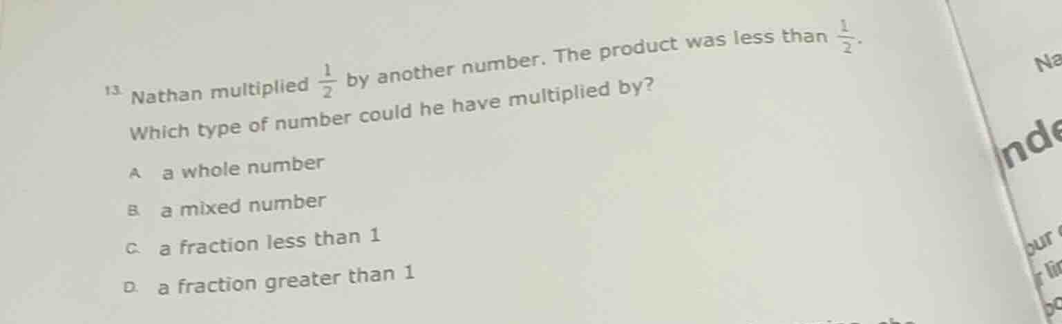 13. nathan multiplied $\frac{1}{2}$ by another number. the product was …