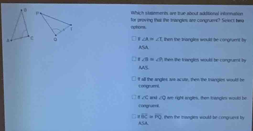 which statements are true about additional information for proving that…