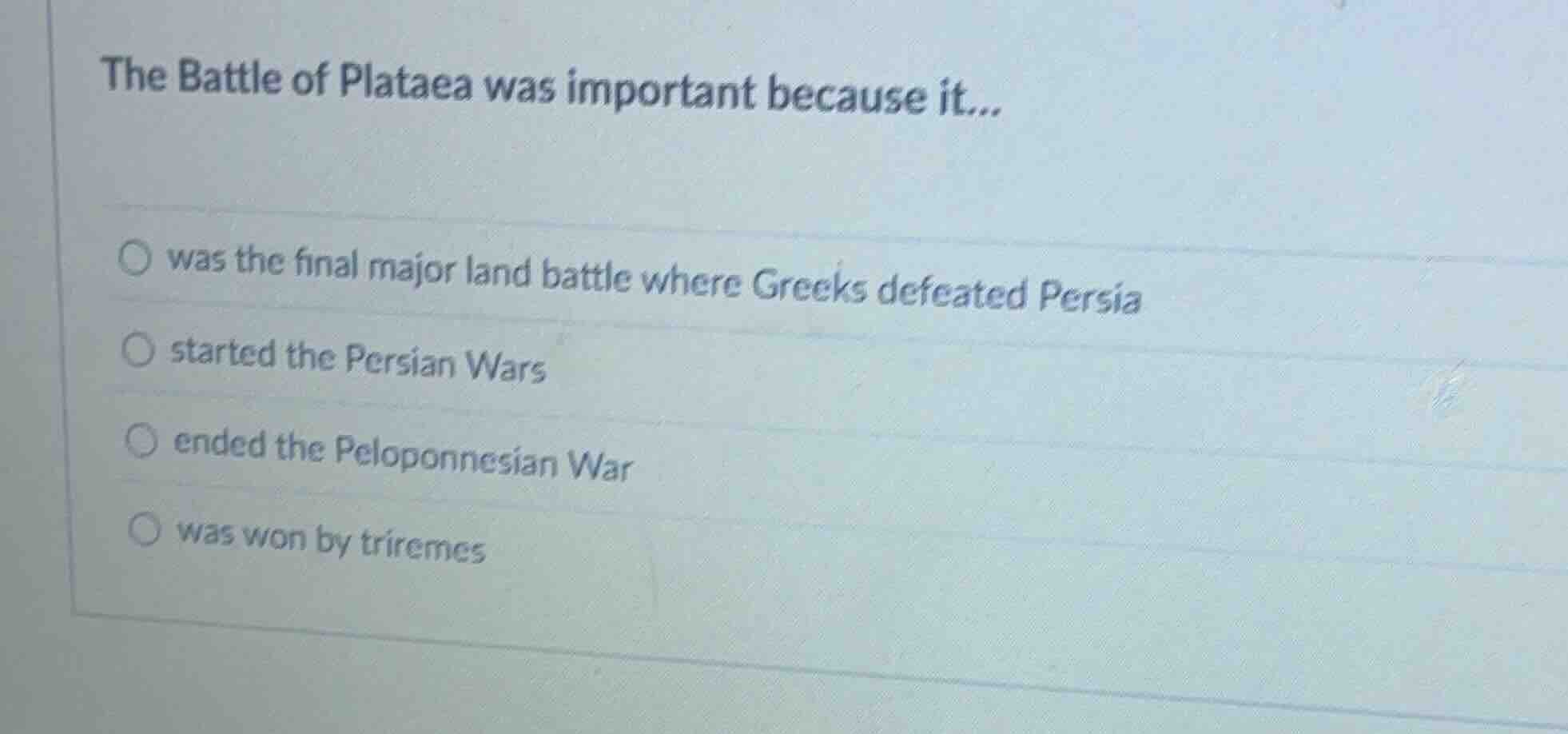 the battle of plataea was important because it... was the final major l…