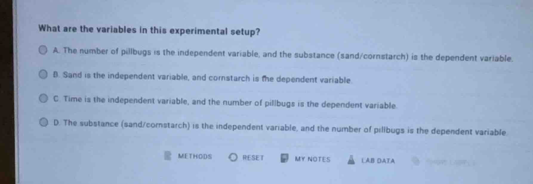 what are the variables in this experimental setup? a. the number of pil…
