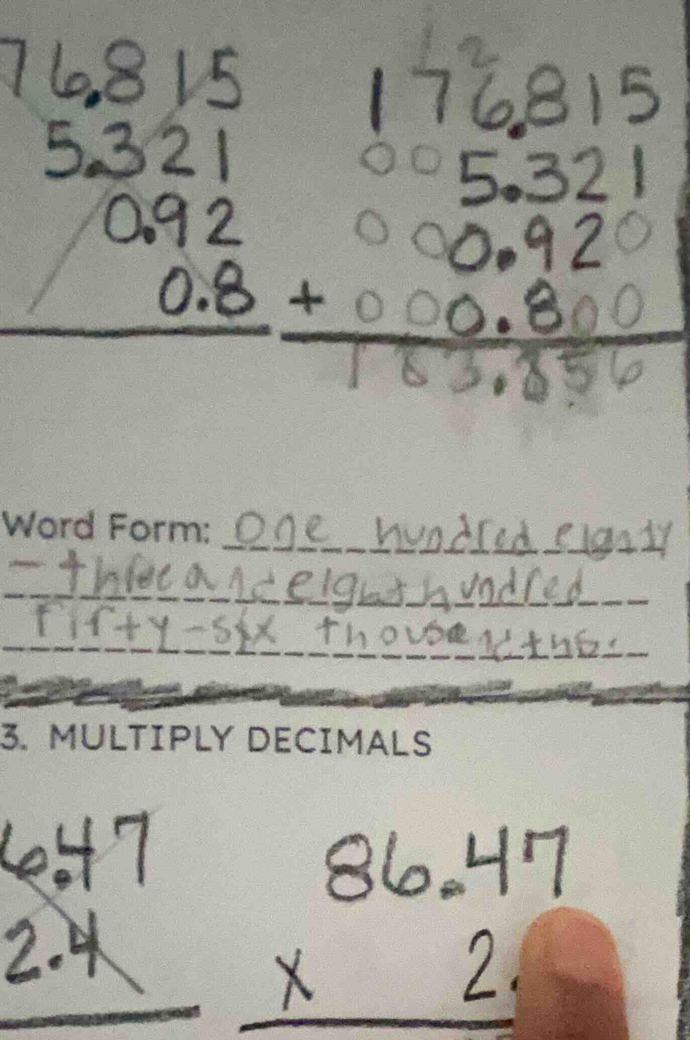 word form: 3. multiply decimals