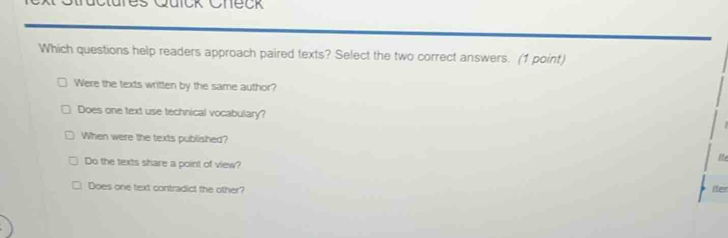 text structures quick check which questions help readers approach paire…