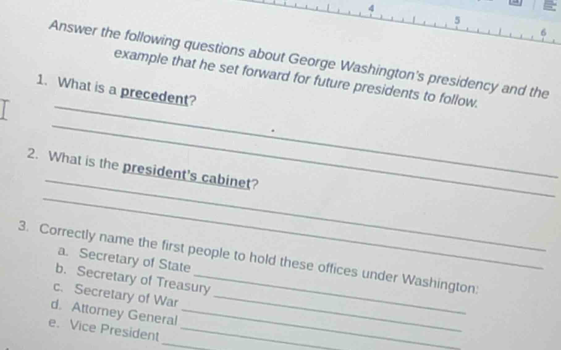 answer the following questions about george washington’s presidency and…