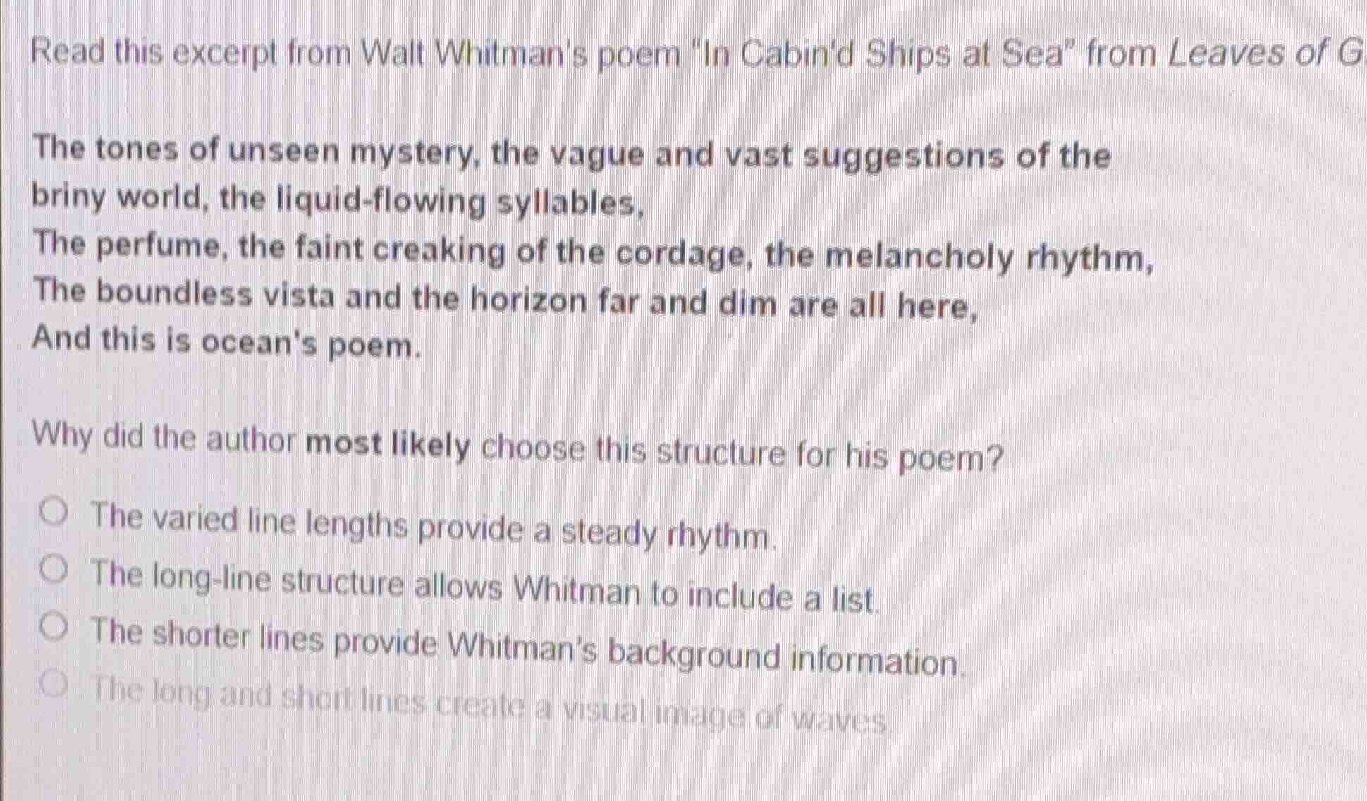 read this excerpt from walt whitman’s poem \in cabin’d ships at sea\ fr…
