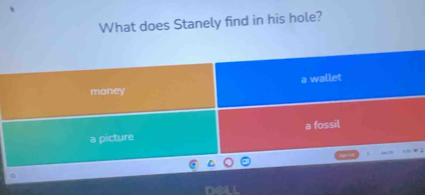 what does stanely find in his hole? money a wallet a picture a fossil
