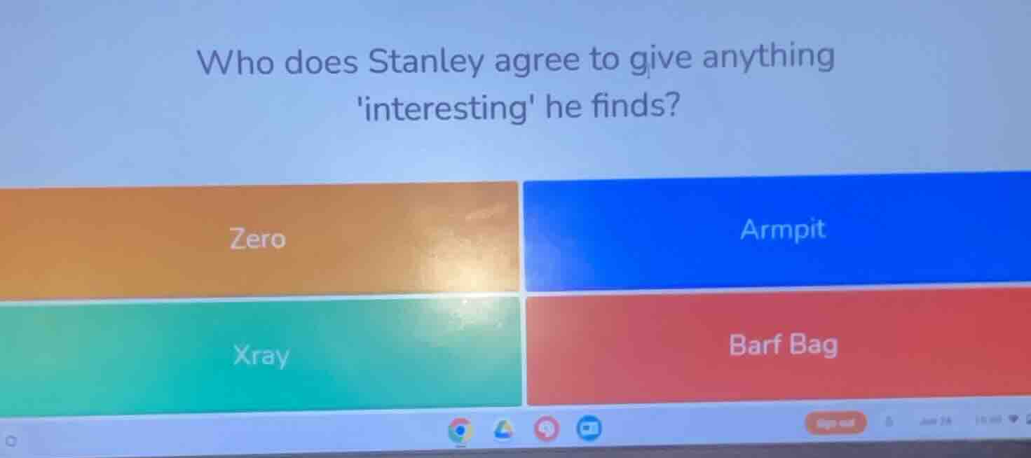 who does stanley agree to give anything interesting he finds? zero armp…
