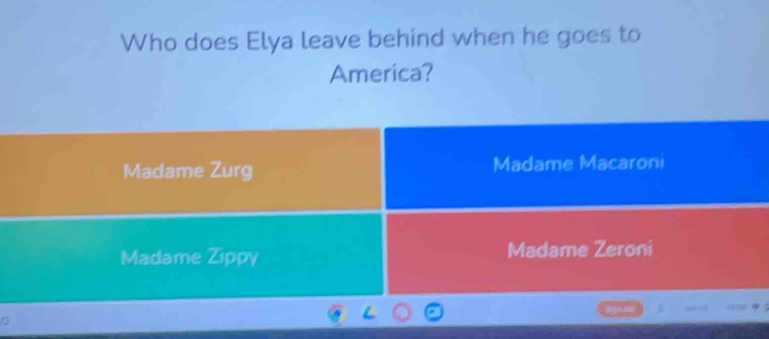 who does elya leave behind when he goes to america? madame zurg madame …