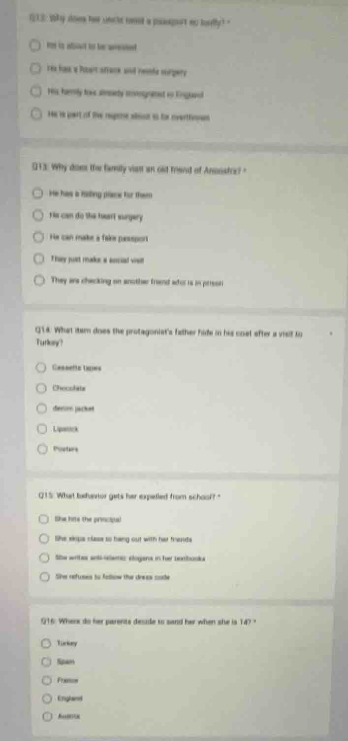 q12 why does the uncle need a passport so badly? - he is about to be ar…