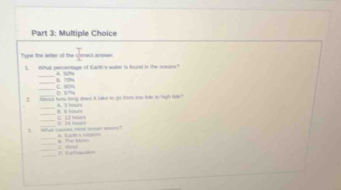 part 3: multiple choice type the letter of the correct answer. 1. what …