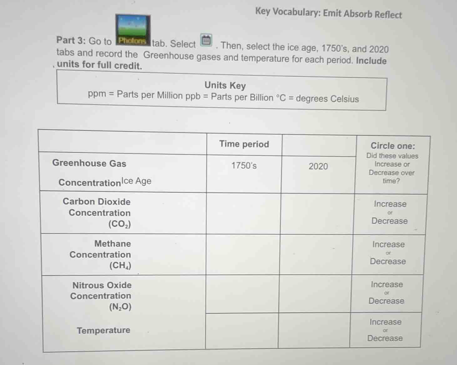 key vocabulary: emit absorb reflect part 3: go to photons tab. select .…
