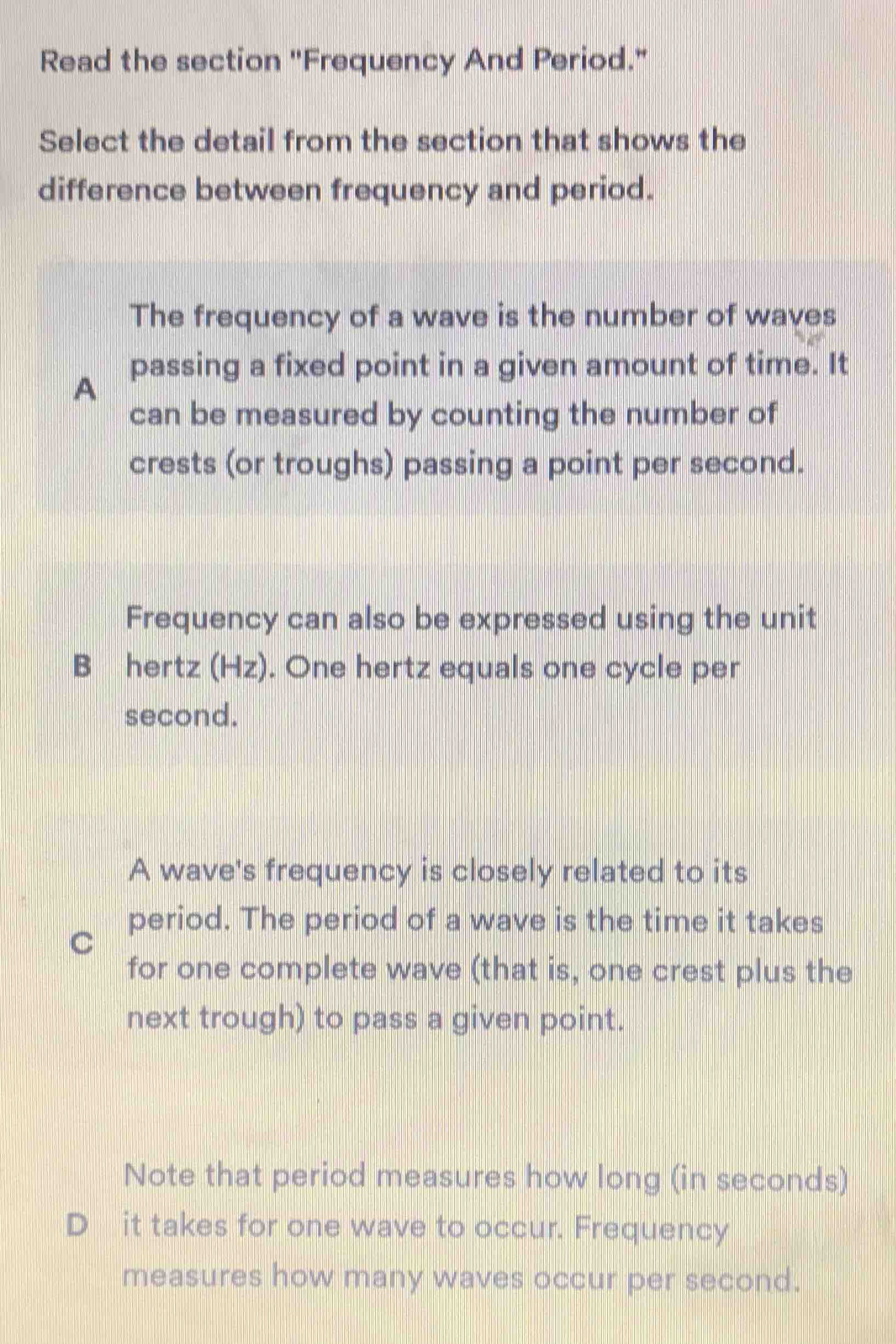 read the section \frequency and period.\ select the detail from the sec…
